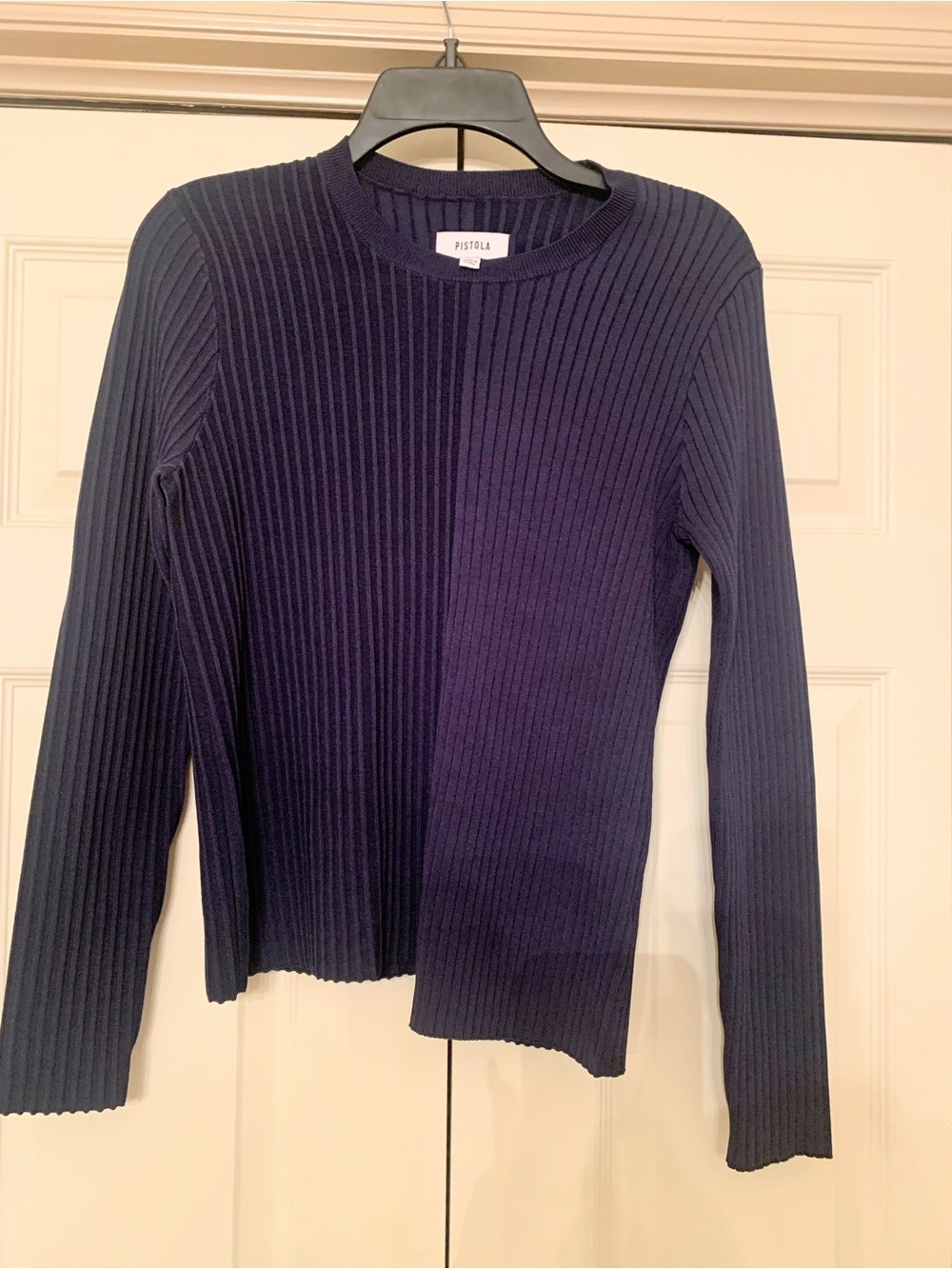 Pistola Ribbed Crewneck High Low Colorblock Top in Navy Blue - Picture 2 of 4